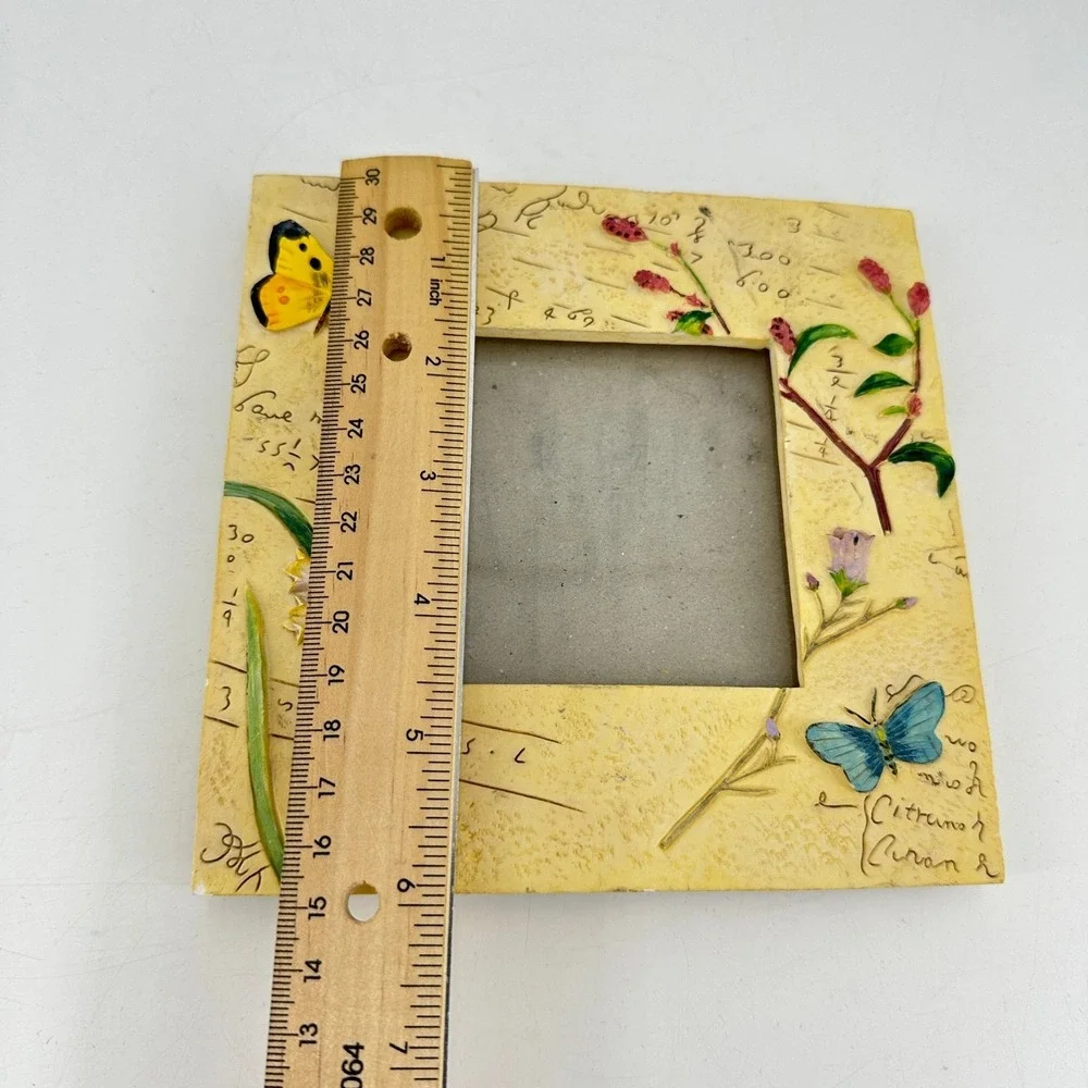 Vintage Style Butterfly Botanical Resin Picture Frame Yellow 3D Floral 3x3